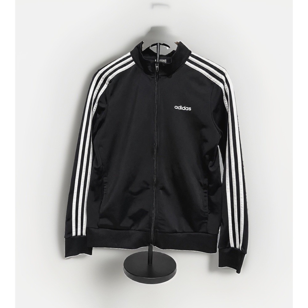 Adidas Track Jacket Men Black Excellent 3-Stripe Full Zip Tricot Sportswear M
